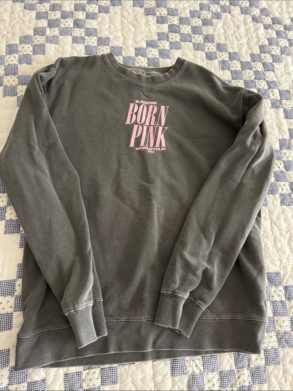 Blackpink Born Pink Graphic Crewneck Sweatshirt - Charcoal with Pink Logo